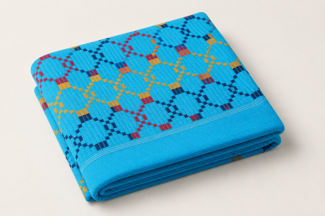 Premium Handloom Vintage Pattern Chennimalai Bedsheet - Light Blue with Yellow