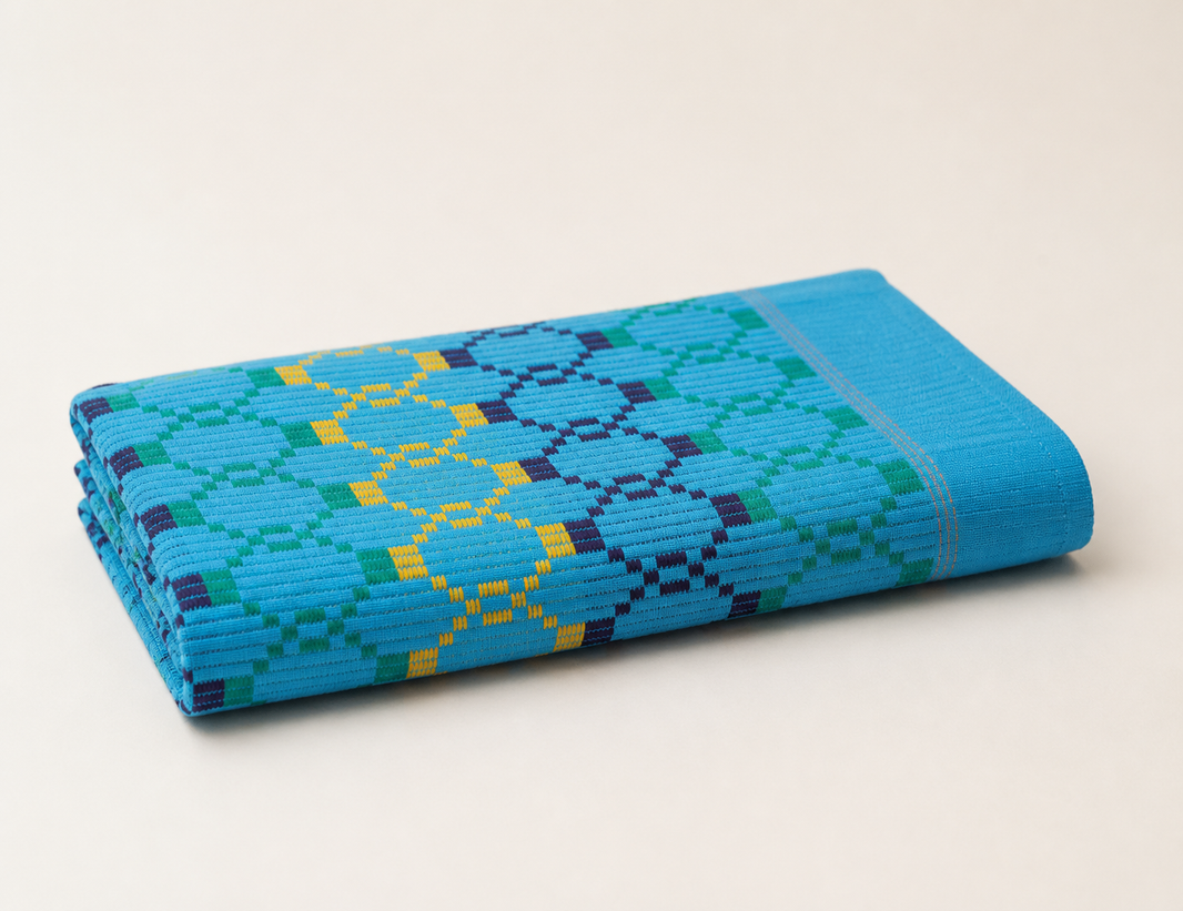 Premium Handloom Vintage Pattern Chennimalai Bedsheet - Light Blue with Yellow Green