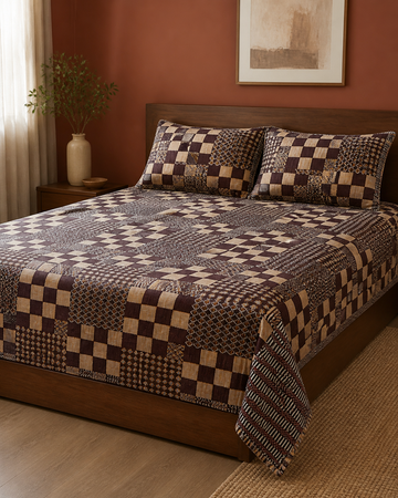Premium Handloom Royal Checkmate King Size Chennimalai Bedsheet — Warm-room styling view