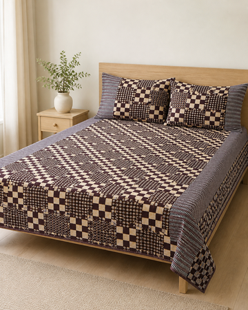 Premium Handloom Royal Checkmate King Size Chennimalai Bedsheet — Bright-room styling view