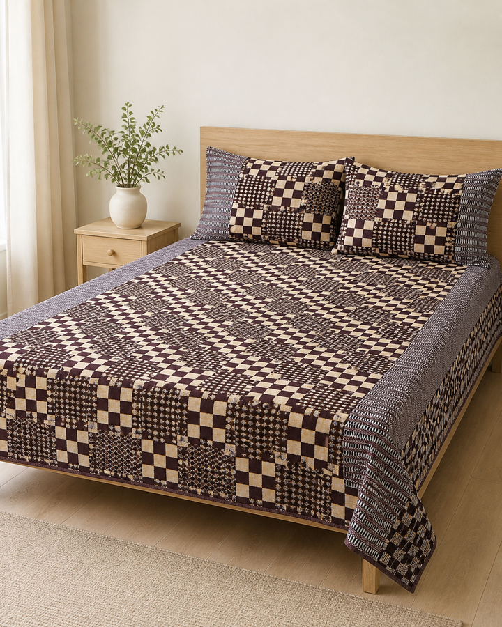 Premium Handloom Royal Checkmate King Size Chennimalai Bedsheet — Bright-room styling view