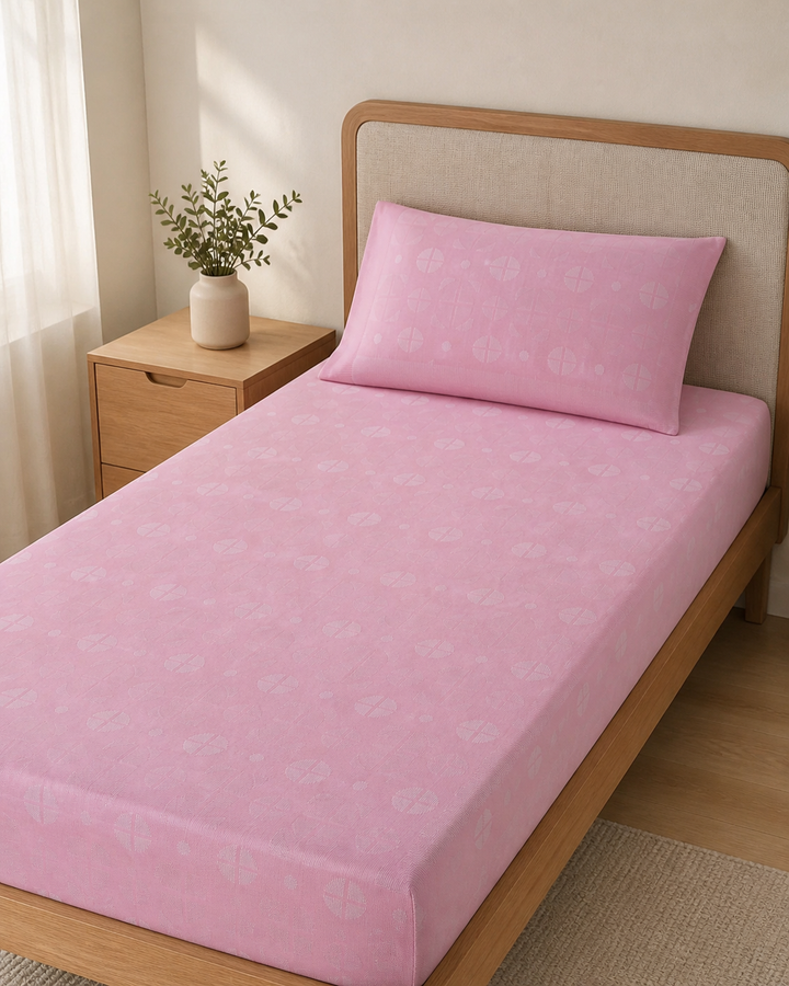 Premium Handloom Soft Rose geometric Chennimalai bedsheet — Bright-room styling view