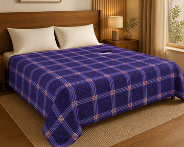 Purple Nadhiya Chennimalai Bedsheet — Warm-room styling view