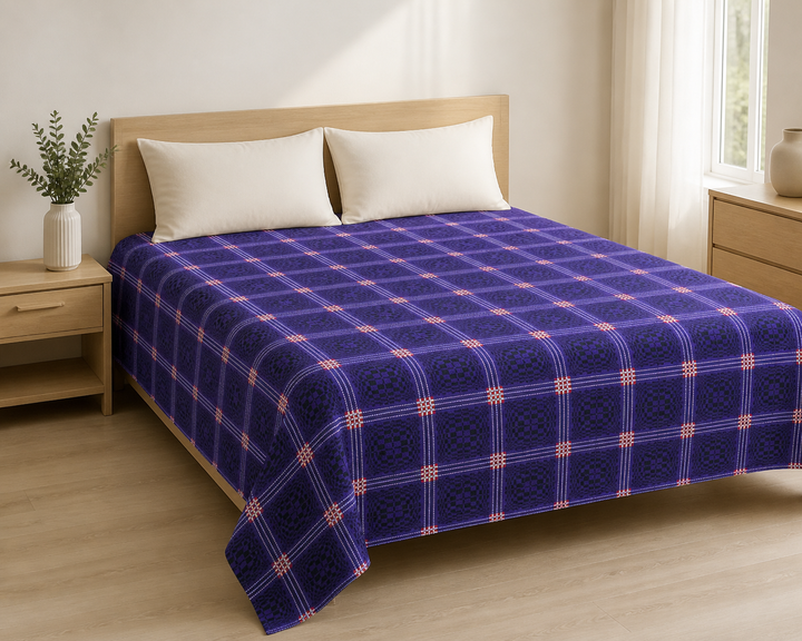 Purple Nadhiya Chennimalai Bedsheet — Bright-room styling view