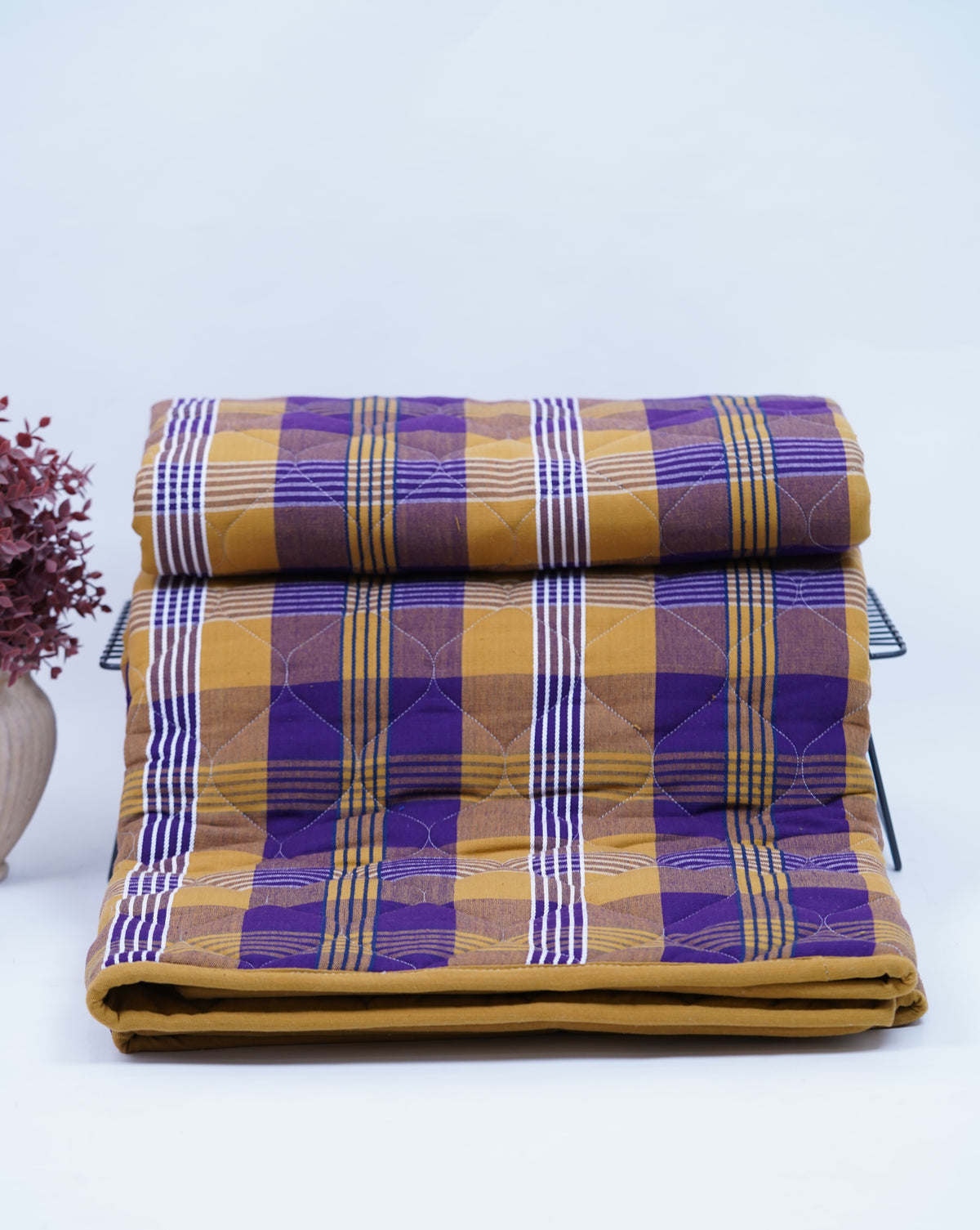 Premium Handloom Single Cot Chennimalai Quilt - Purple Box