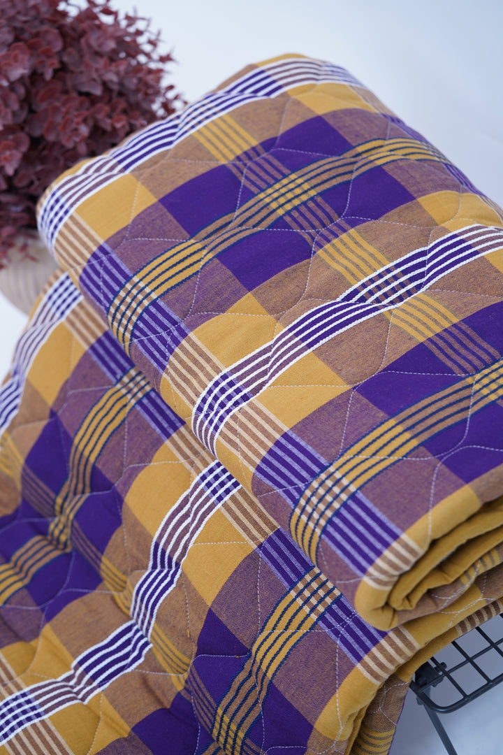 Premium Handloom Single Cot Chennimalai Quilt - Mustard Majesty