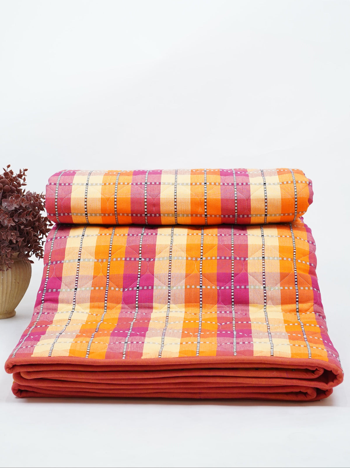 Premium Handloom Double Cot Chennimalai Quilt on a white background