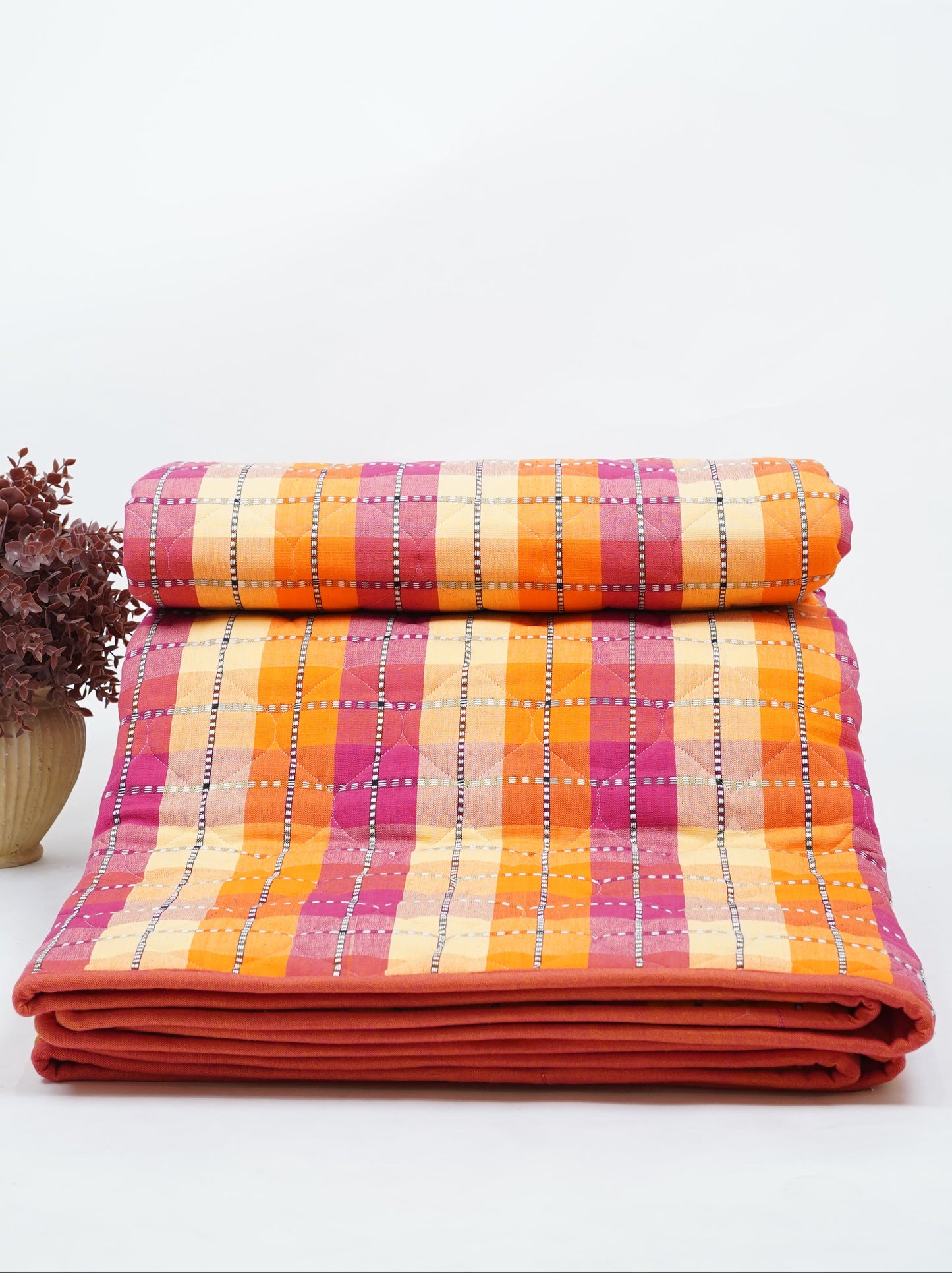 Premium Handloom Double Cot Chennimalai Quilt on a white background