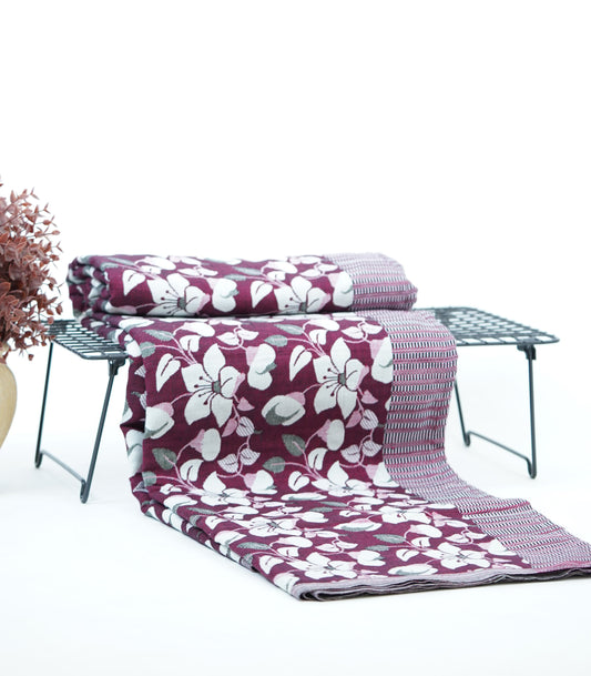 Premium Handloom Maroon floral double cot Chennimalai bedsheet