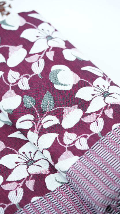 Premium Handloom Maroon floral double cot Chennimalai bedsheet