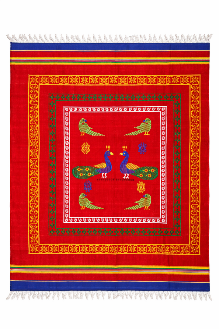 Handloom Pattu jamakkalam -  Peacock  Red