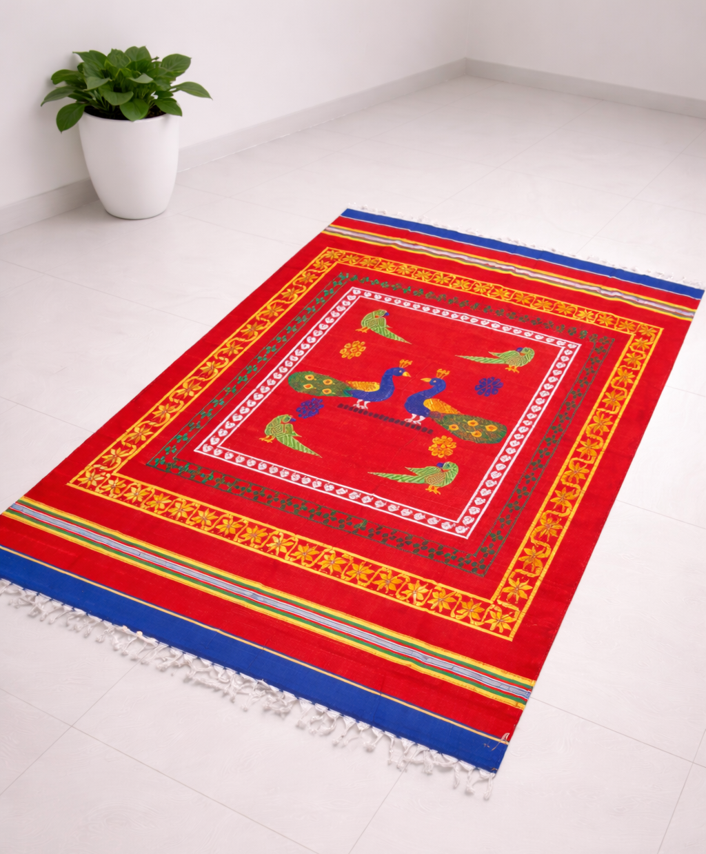 Handloom Pattu jamakkalam -  Peacock  Red