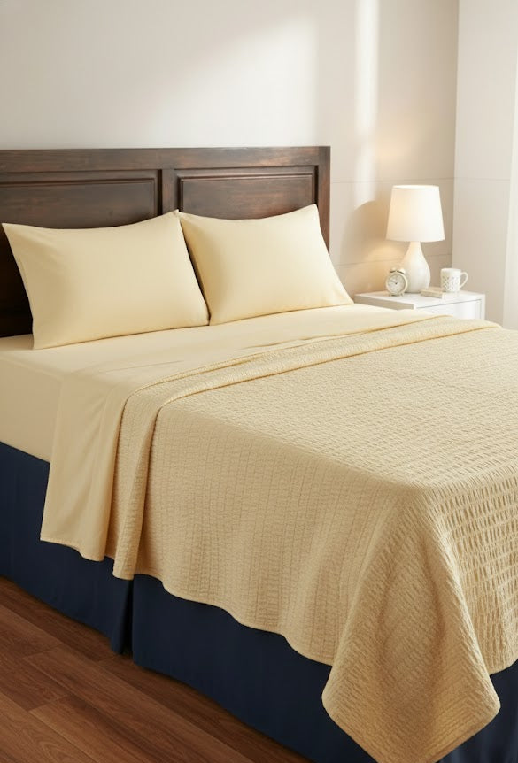 Premium handloom stripe emboss Chennimalai Double Cot Bedspread - Cream