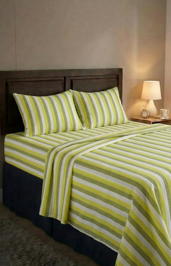 Super Soft Handloom Chennimalai Double Cot Bedspread Lime Green Striped
