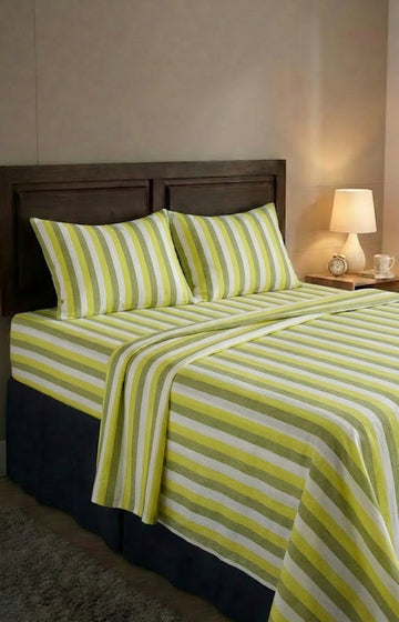 Super Soft Handloom Chennimalai King Size Bedspread Lime Green Striped