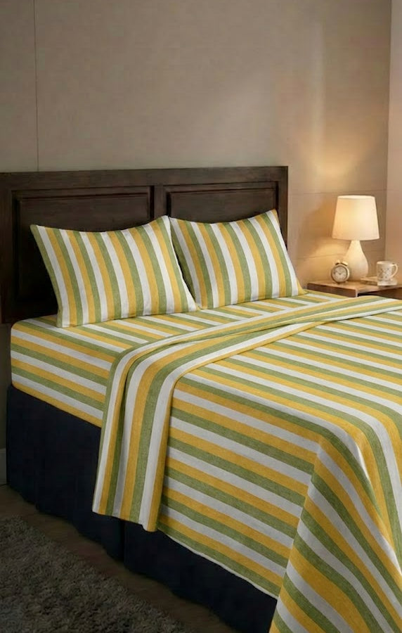 Super Soft Handloom Chennimalai Double Cot Bedspread Yellow and Green