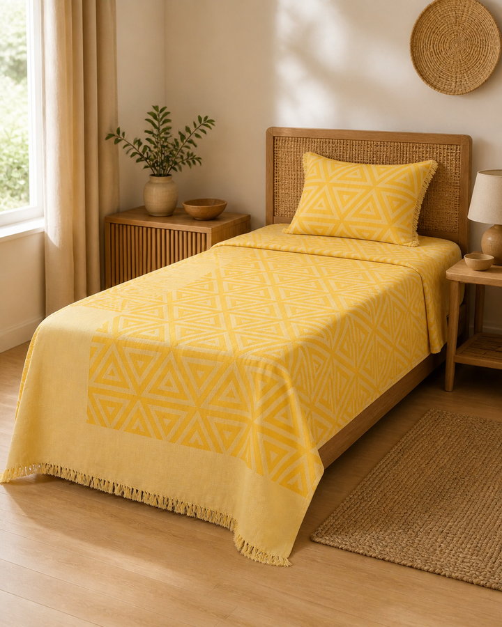 Sun Ray Lovely Chennimalai Bedsheet — Warm-room styling view