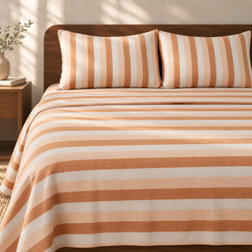 Super Soft Handloom Chennimalai King Size Bedspread Light Brown with matching pillow covers, square bedroom photograph