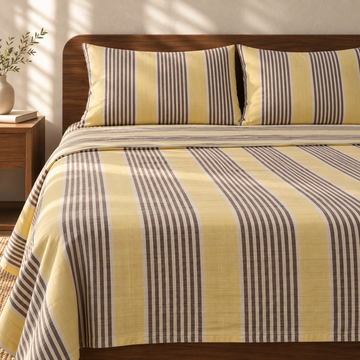 Super Soft Handloom Chennimalai King Size Bedspread Sandy Mocha with matching pillow covers, square bedroom photograph