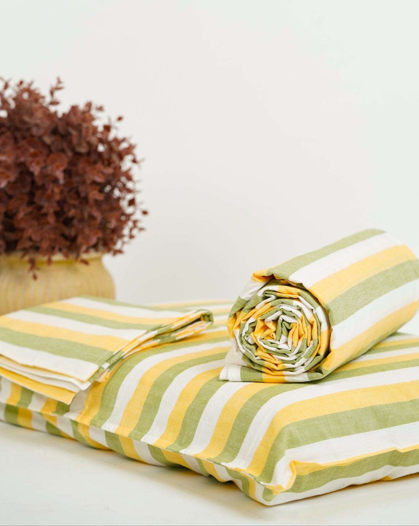 Super Soft Chennimalai Double Cot Bedspread Yellow and Green