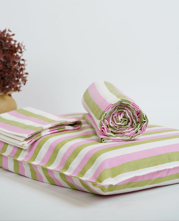 Super Soft Handloom Chennimalai King Size Bedspread Pink and Green