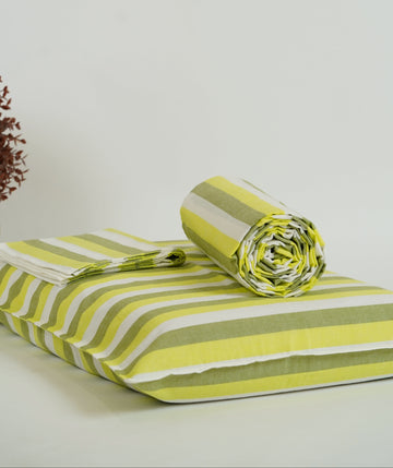 Super Soft Handloom Chennimalai King Size Bedspread Lime Green Striped
