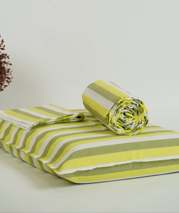Super Soft Handloom Chennimalai King Size Bedspread Lime Green Striped