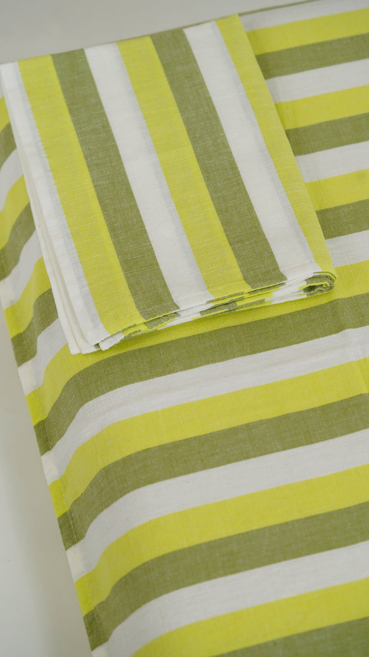 Super Soft Handloom Chennimalai King Size Bedspread Lime Green Striped