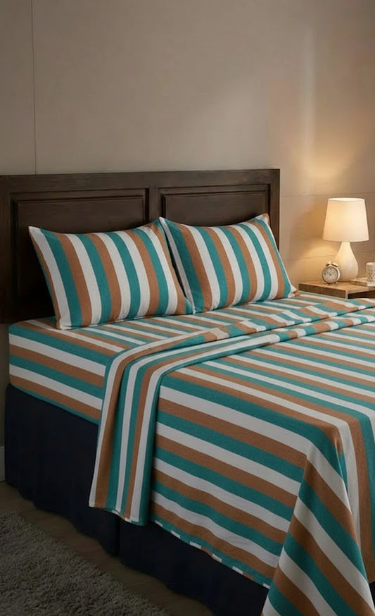 Chennimalai Double Cot Bedspread Teal and Brown Striped
