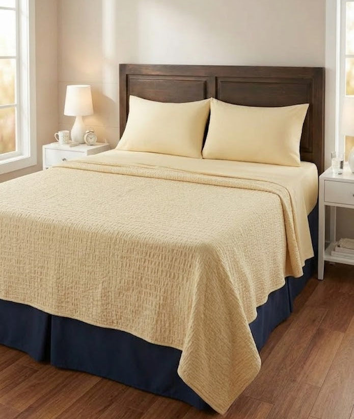 Premium handloom stripe emboss Chennimalai Super King Size Bedspread - Cream