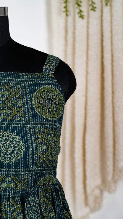 Dark Blue Ajrakh-Inspired Cotton Tie-Back Dress