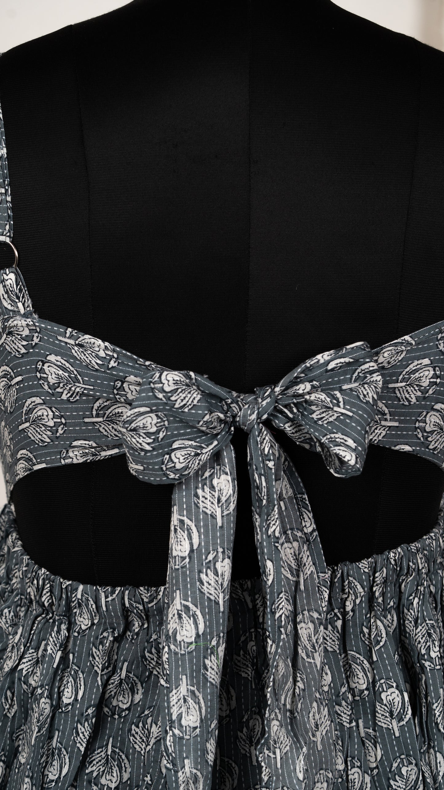 Grey Ikat Print Cotton Tie-Back Dress