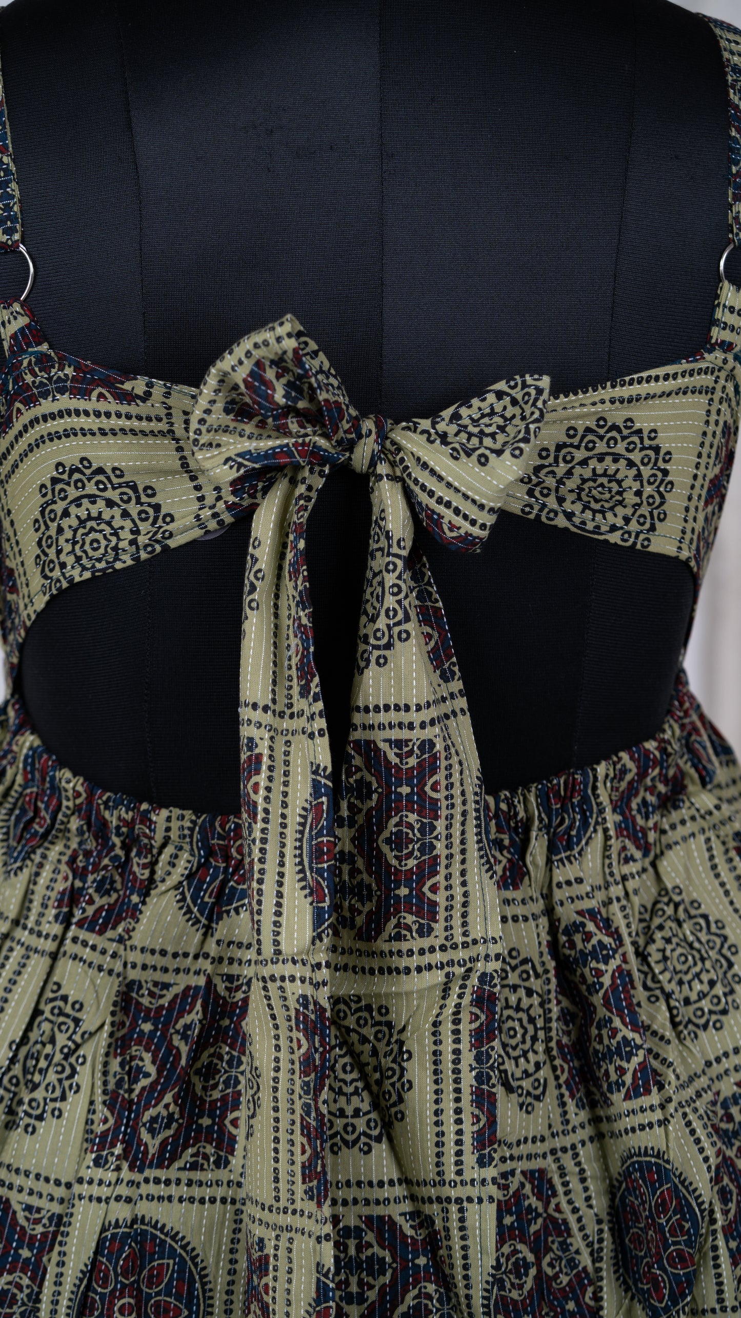 Beige Ajrakh-Inspired Cotton Tie-Back Dress
