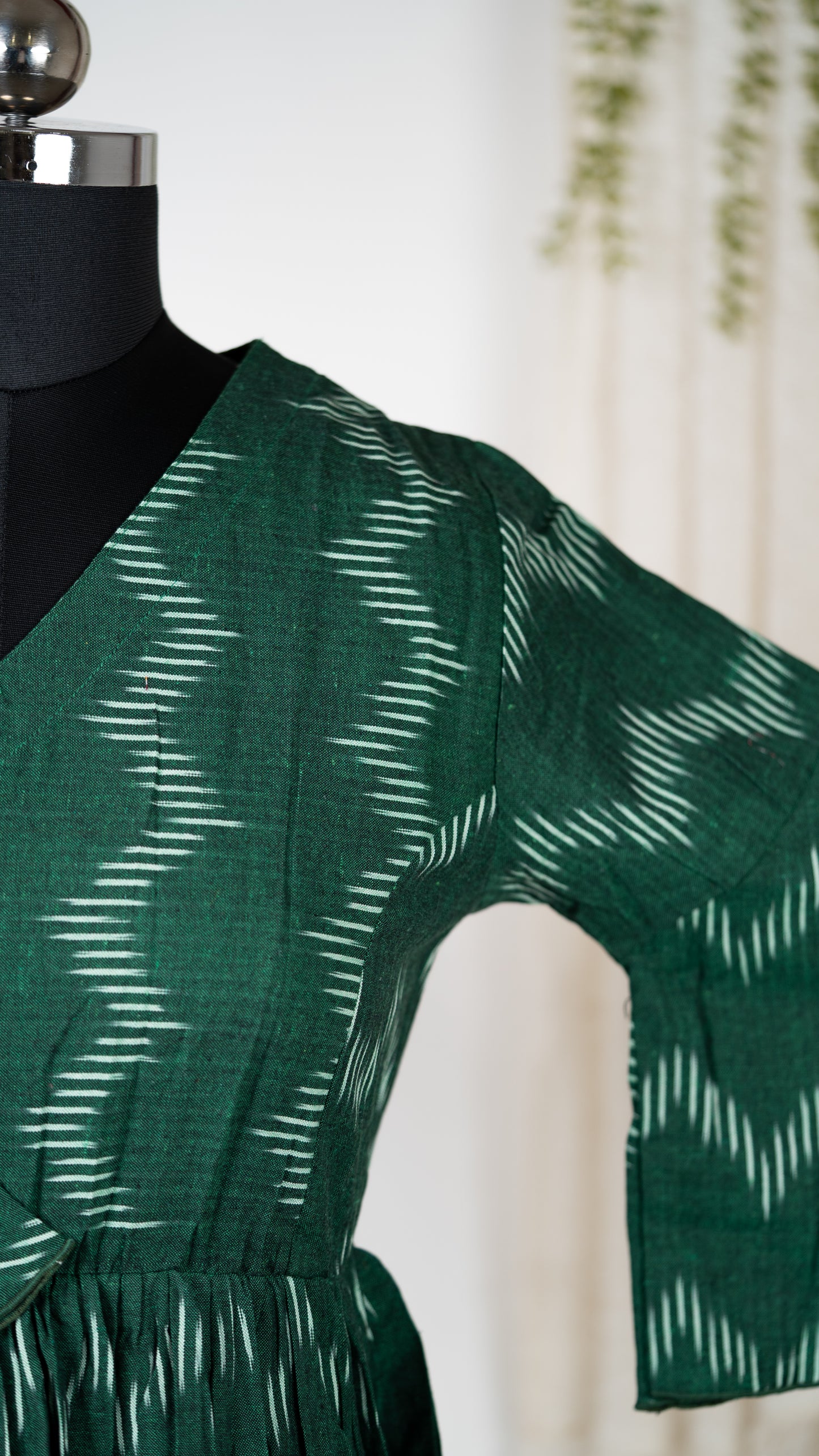 Green Ikat Cotton Co-Ord Set with Flared Sleeves