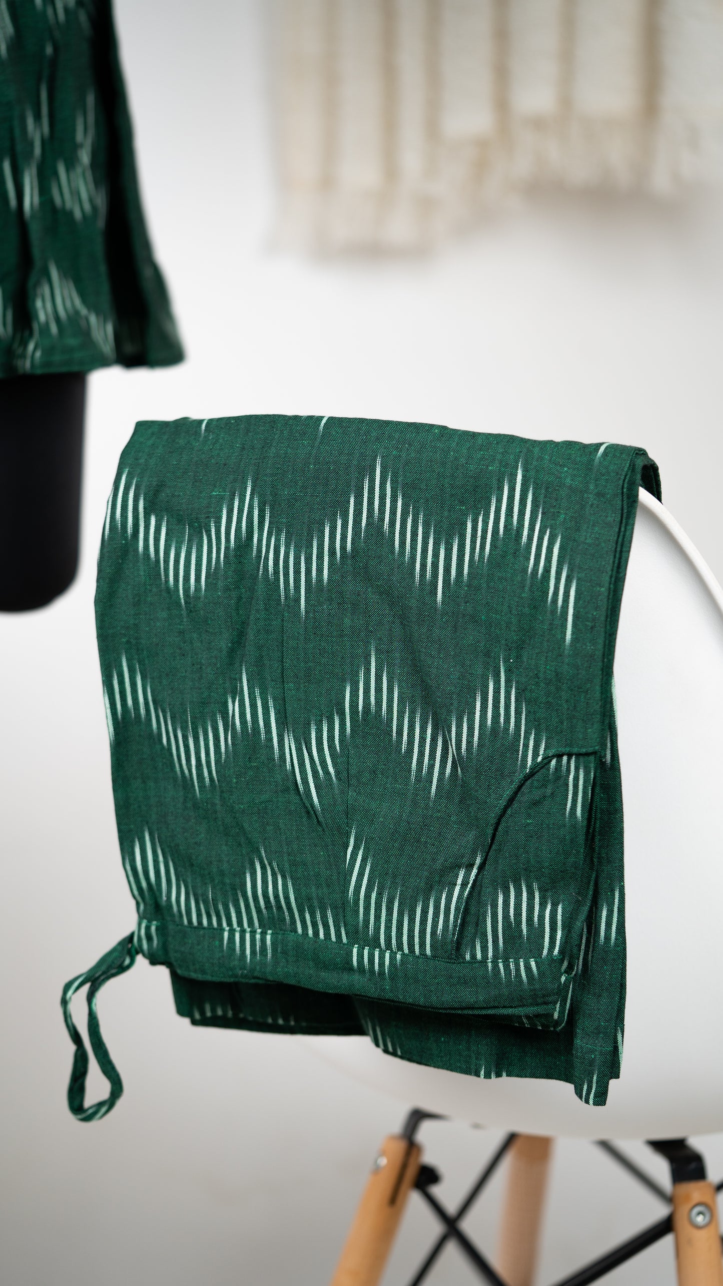 Green Ikat Cotton Co-Ord Set with Flared Sleeves