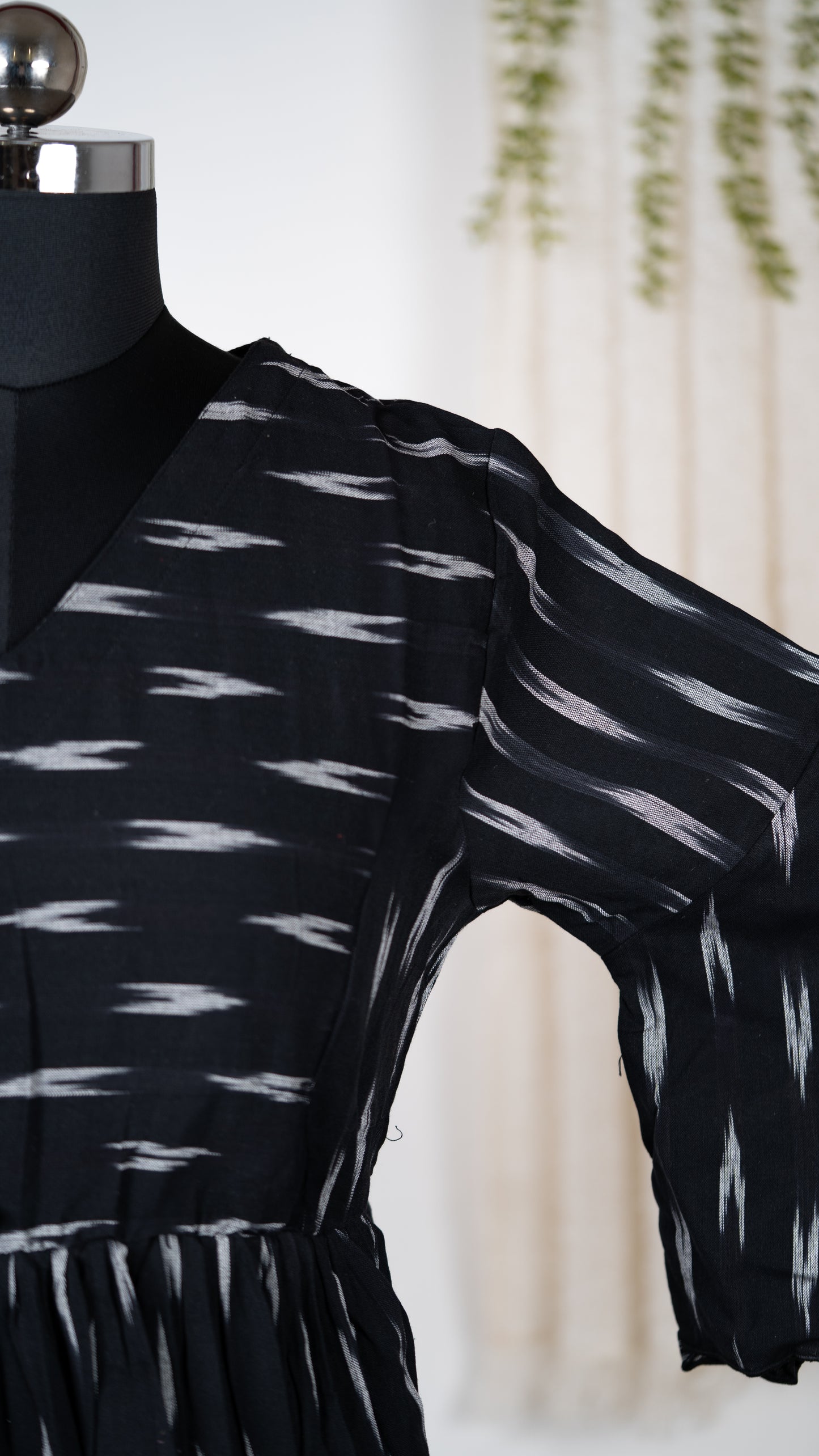 Black Ikat Cotton Co-Ord Set with Bell Sleeves