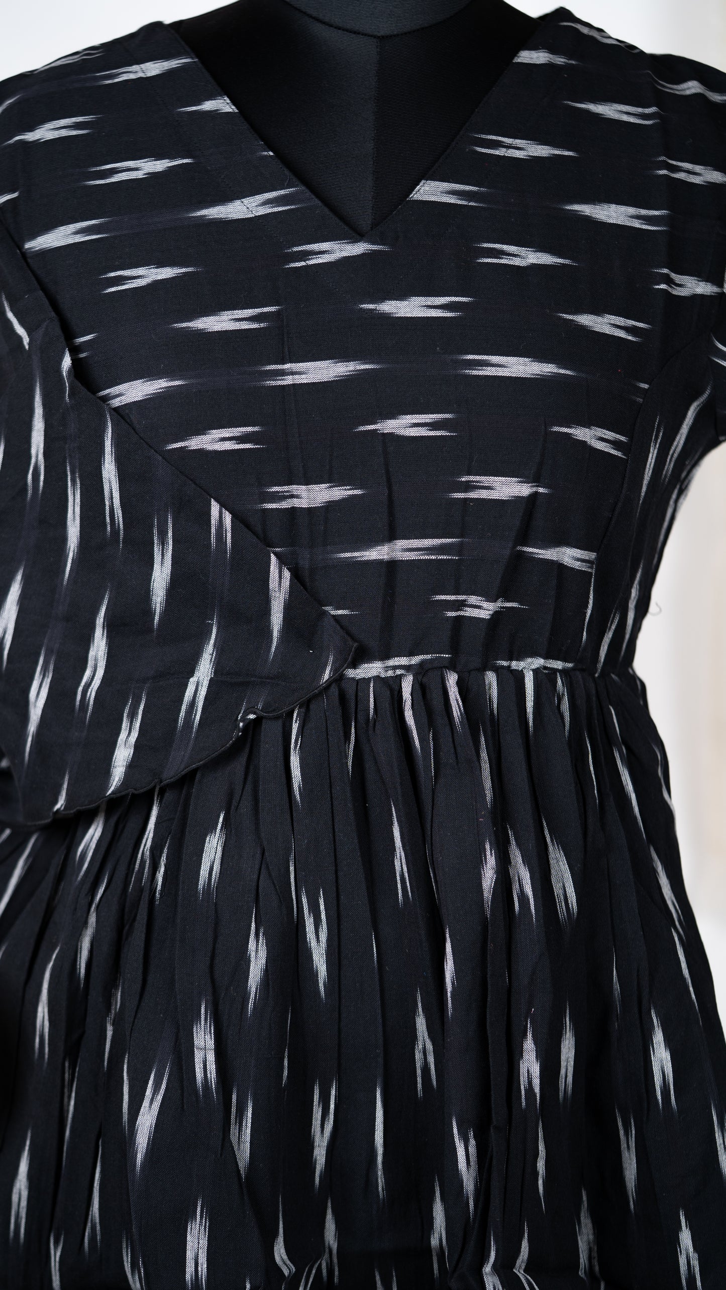Black Ikat Cotton Co-Ord Set with Bell Sleeves