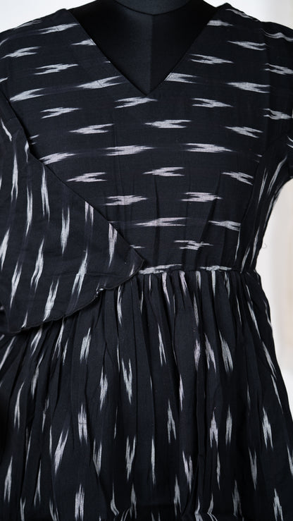 Black Ikat Cotton Co-Ord Set with Bell Sleeves