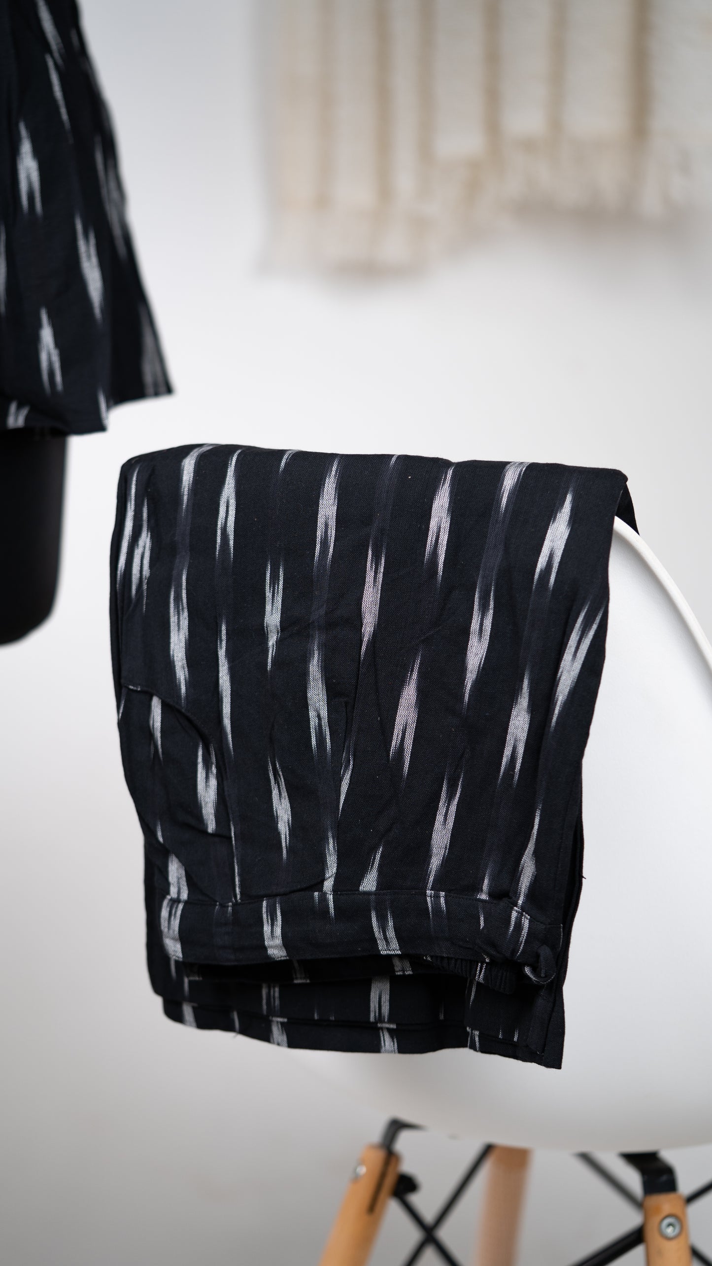 Black Ikat Cotton Co-Ord Set with Bell Sleeves