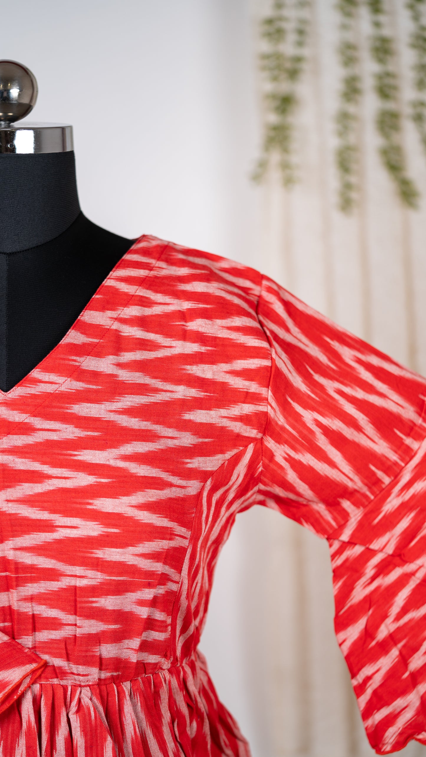 Red Ikat Cotton Co-Ord Set with Flared Sleeves