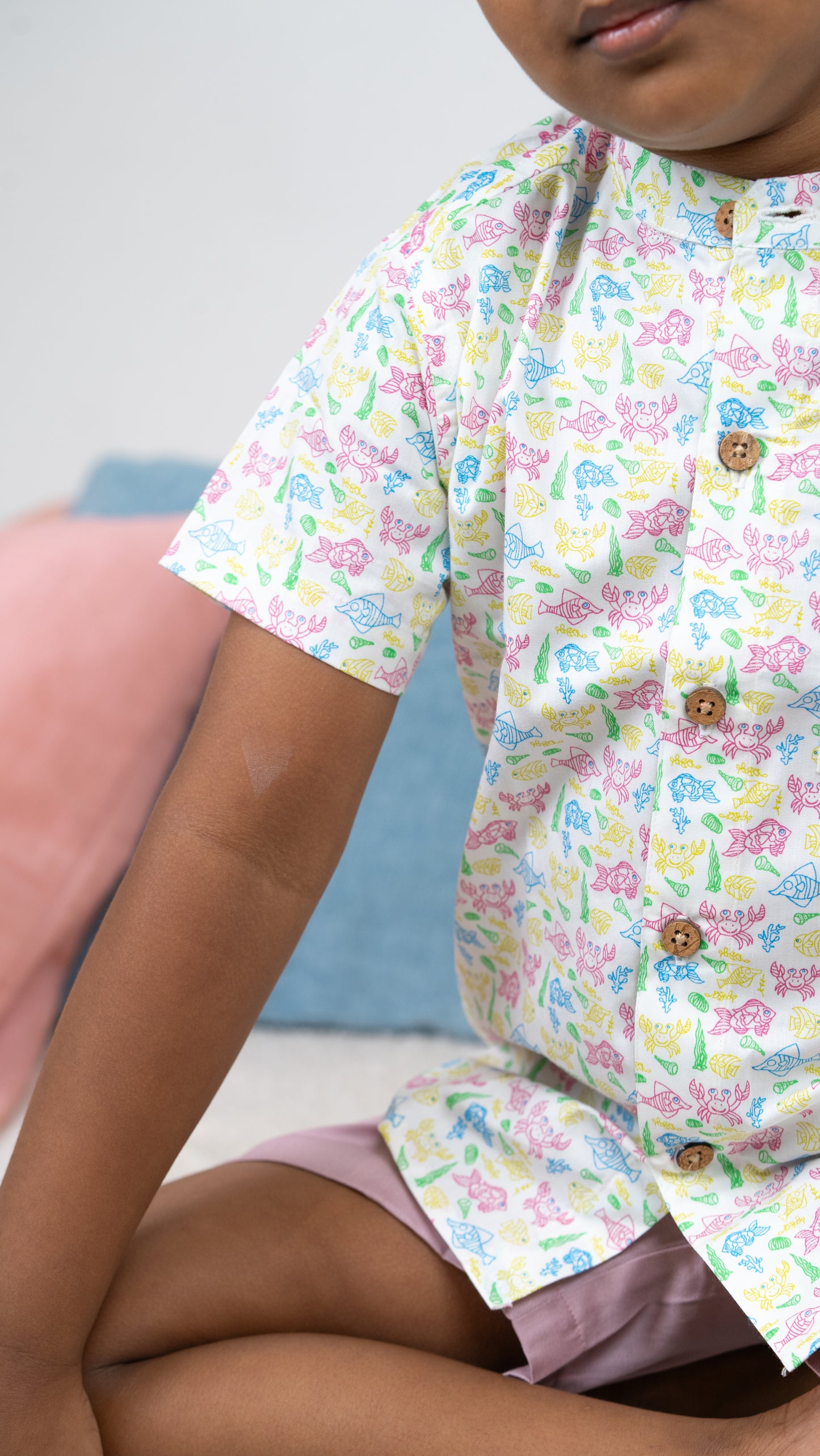 Sea Life Print Cotton Shirt and Shorts Set