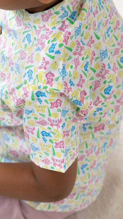 Sea Life Print Cotton Shirt and Shorts Set