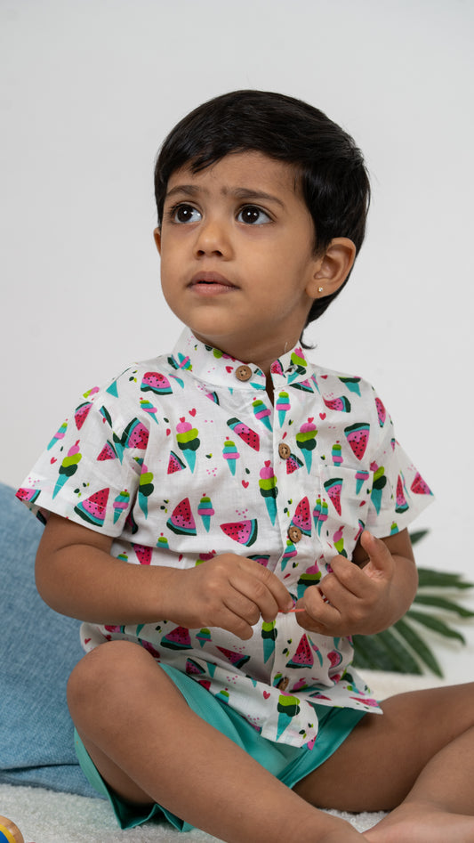 Summer theme Cotton Shirt and Shorts Set