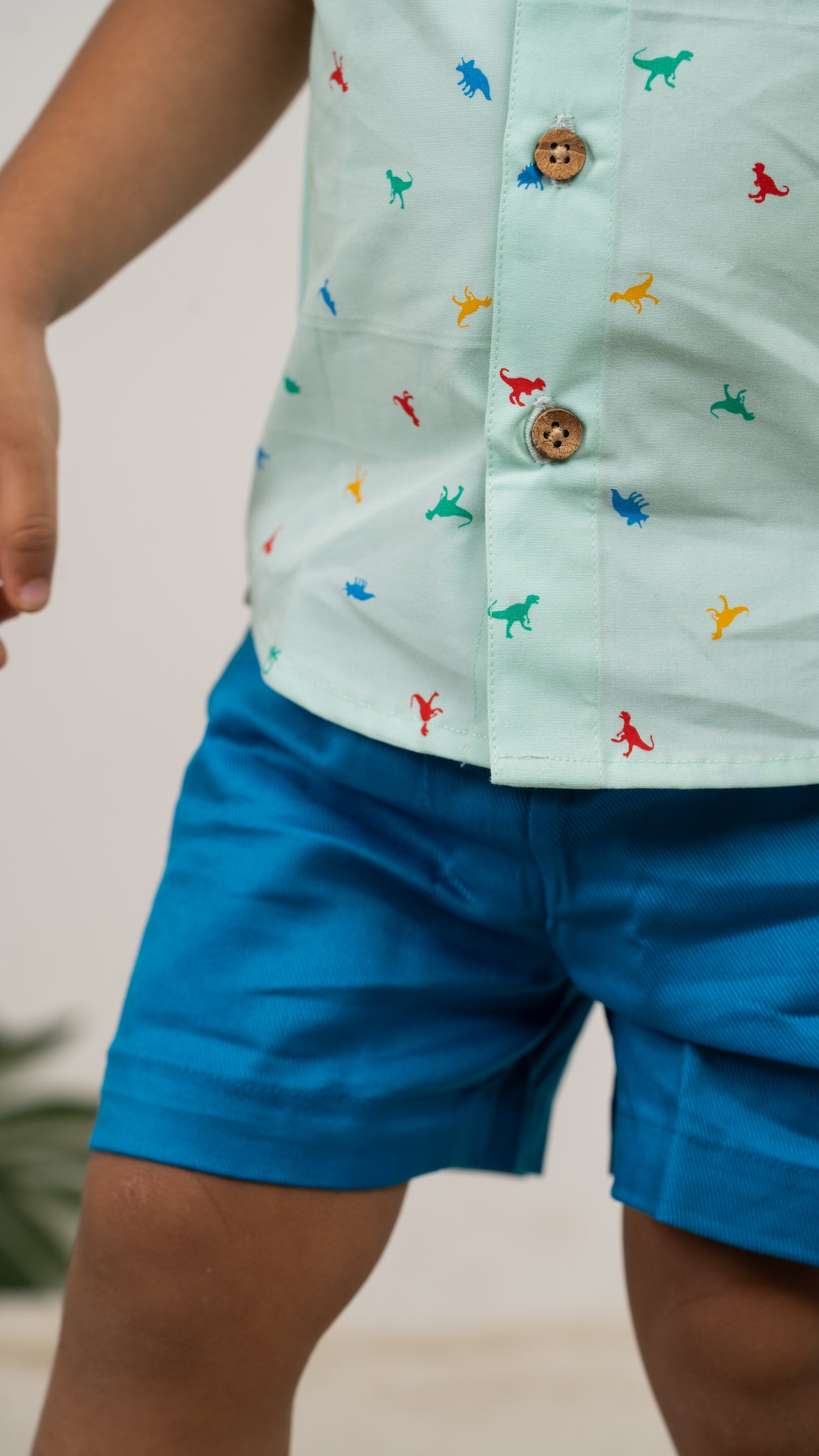 Pista Green Dino Print cotton shirt and Shorts Set
