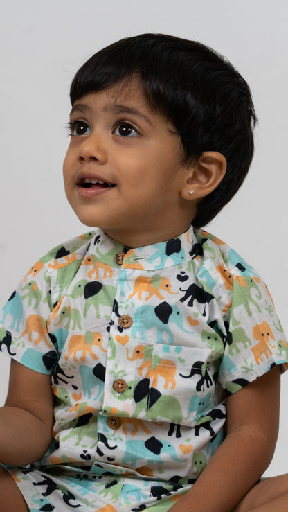 Elephant Parade Cotton Shirt and Shorts Set