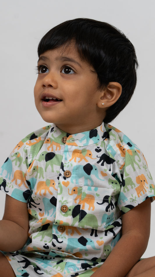 Elephant Parade Cotton Shirt and Shorts Set