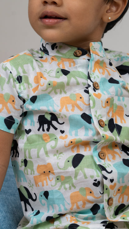 Elephant Parade Cotton Shirt and Shorts Set