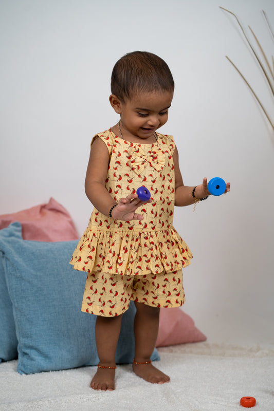 Girls Two-Piece Cotton Outfit: Little Birdie Print