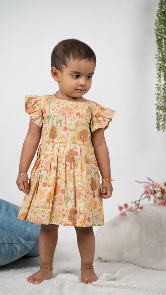 Orange Forest Print Cotton Dress