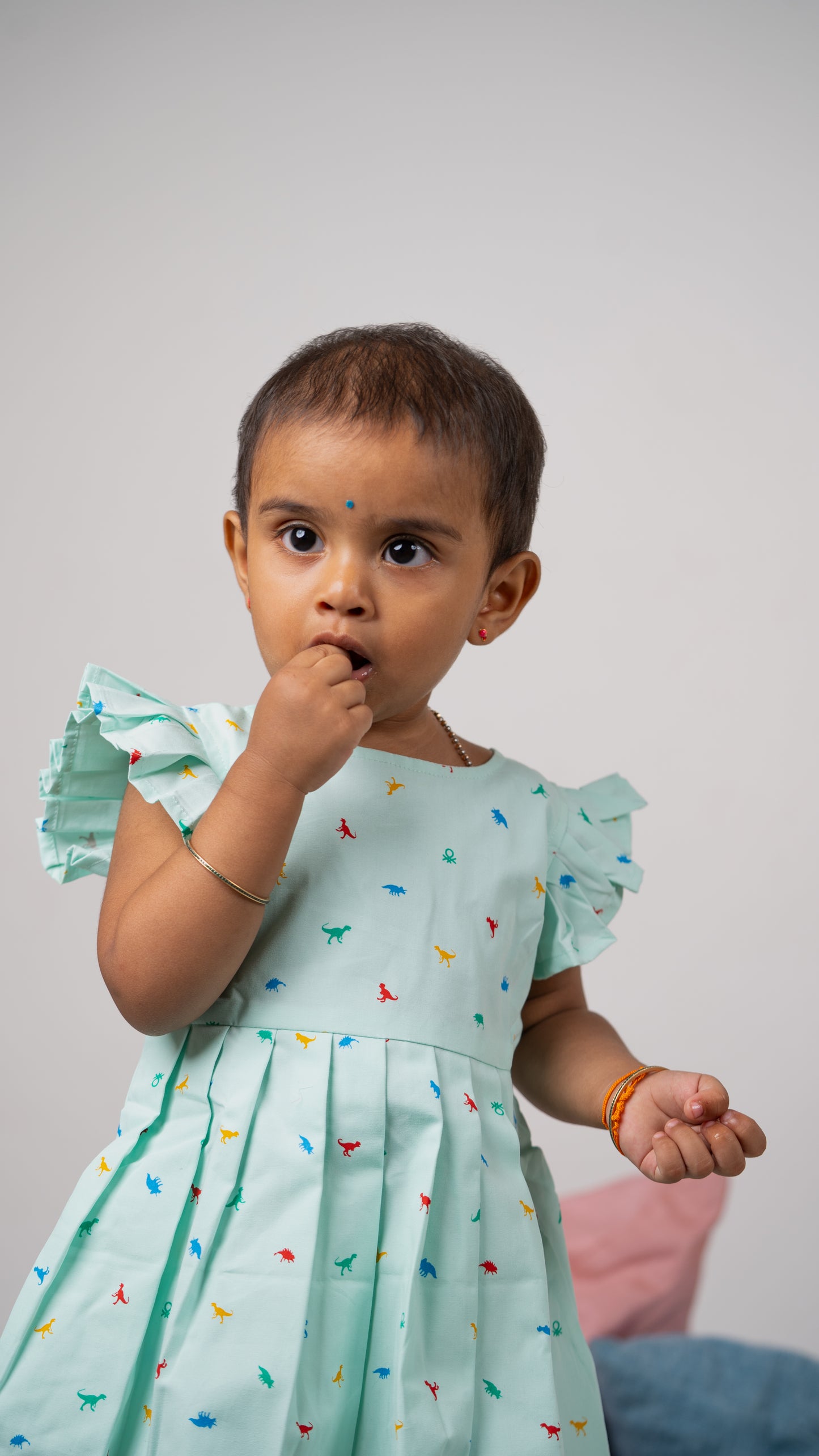 Pista Green Dino Print Cotton Dress